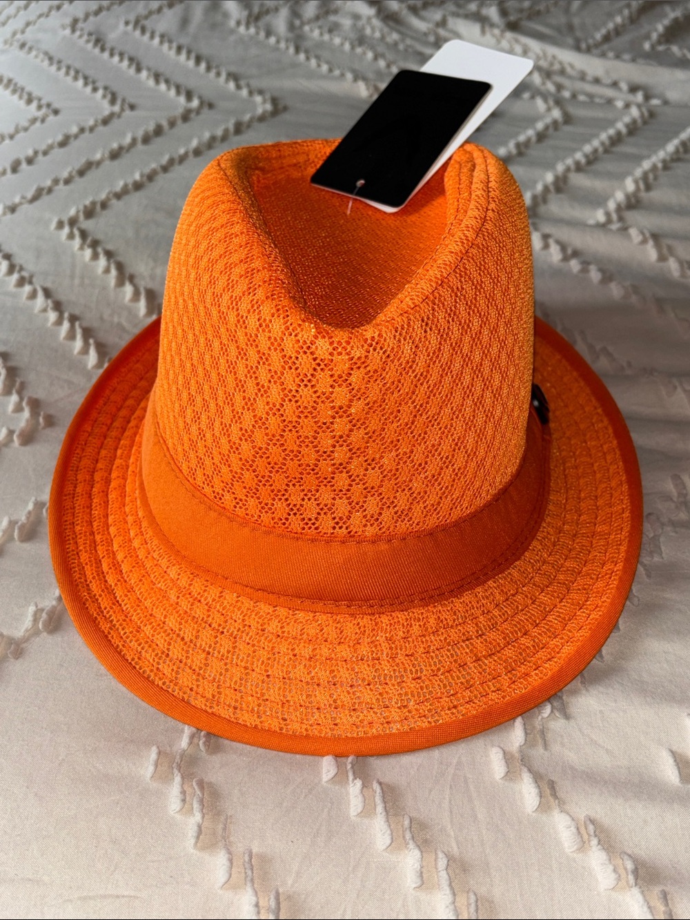 Black Horn Orange Solid Mesh Fedora Hat for Men, Size L/XL, Cool Mesh Style